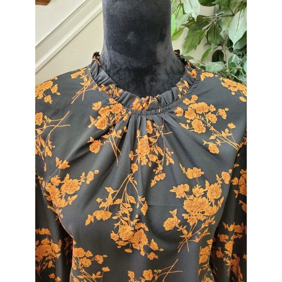 Sheln Women's Black Floral Polyester Long Sleeve Round Neck Pullover Blouse 2XL - Picture 3 of 11